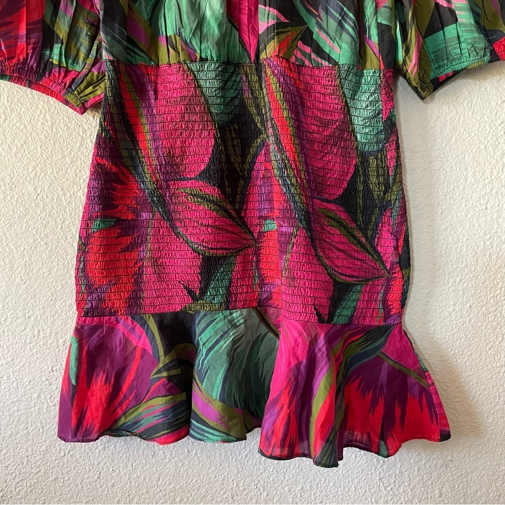 FARM Rio Midnight Leaves Mini Dress Women’s S Smocked Ruffle Puff Sleeve Cotton - Picture 14 of 16